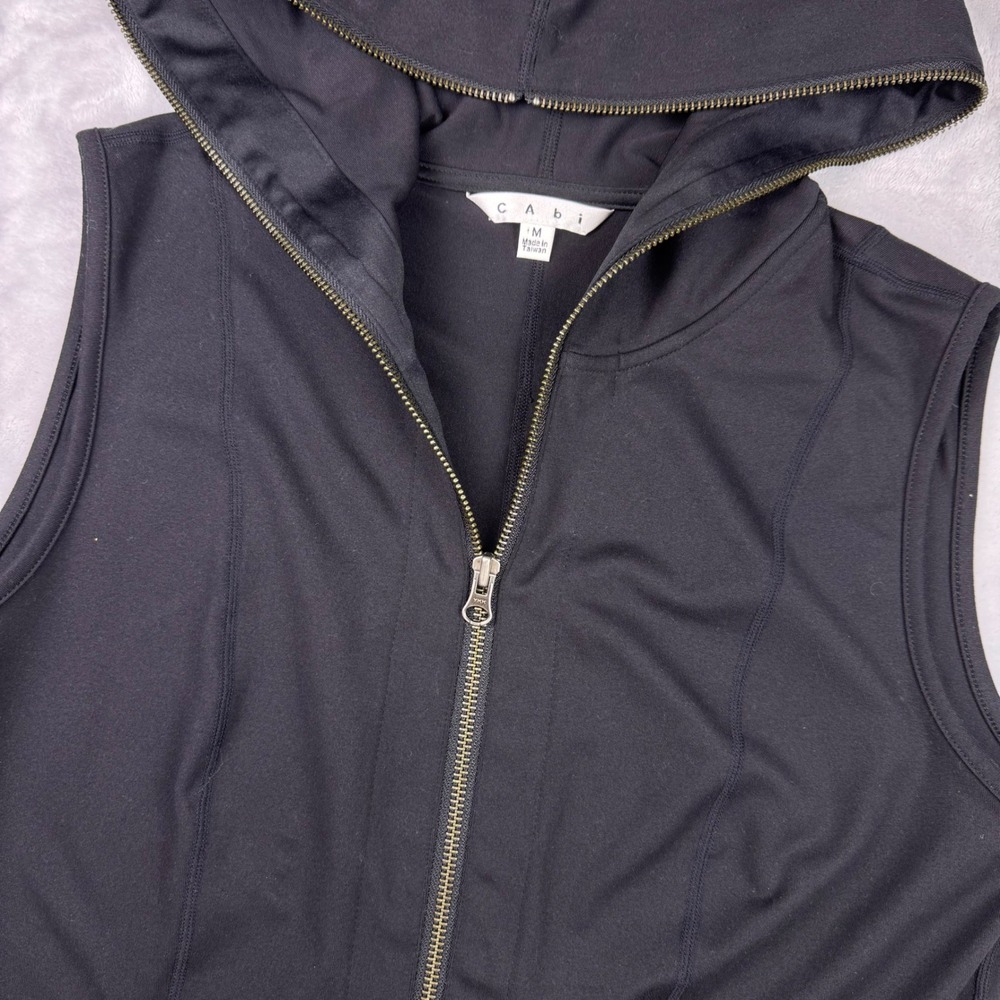 Cabi Womens Black Sleeveless Full Zip Hoodie Vest‎ Size M Double Zipper Sporty